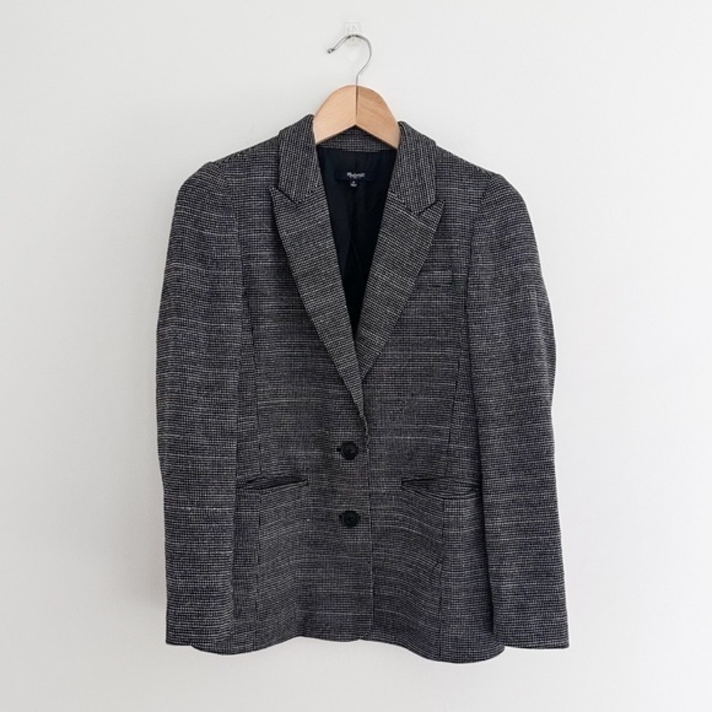 Madewell Shepard Check Blazer Black & White Tweed Wool Blend